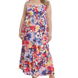London Times Women's Plus Sz Dress 18W Size Floral-Print Maxi