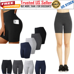 Women's Yoga Shorts Cotton High Waist Biker Shorts with Pockets Running Leggings