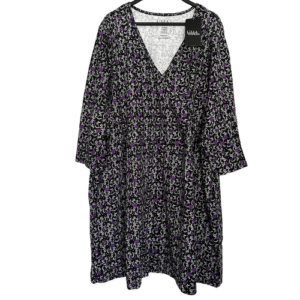 ULLA POPKEN Dress Women's Size 28/30 Black Purple Floral Surplice Cotton