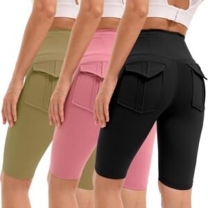 3 Color Short Yoga Leggings Pants Women High Waist Back Pockets Soft Yoga Pants