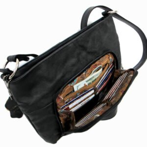 Genuine Leather 3 in 1 Cross body Shoulder Slim Purse w/ Organizer Medium Black