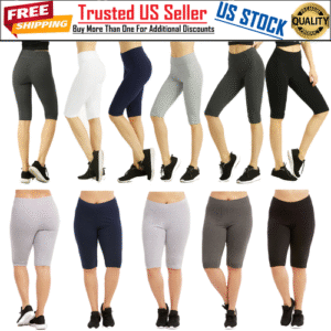 Cotton Capri Leggings Biker Shorts Knee Spandex High Waist Women Yoga Fitness