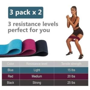 6 Exercise Workout Bands Resistance Bands for Women, 3 Levels Booty Bands