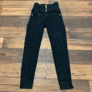 Colombian Butt Lift Jeans with Faja Waist Trainer Sz 7/8 Black Golden Heart