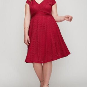 LANE BRYANT WOMEN'S RASPBERRY DETAILED FIT & FLARE LINED LACE DRESS PLUS Sz 22