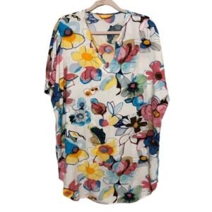 Jams World Hawai Floral Tunic Dress Women Medium Tropical Beach Resort Aloha