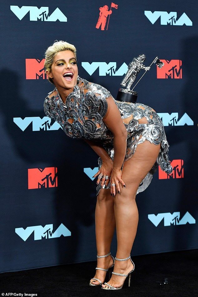 Viral Cheeks-#Bebe #Rexha #shimmers #racy #dress #MTV #VMAs #Jersey
